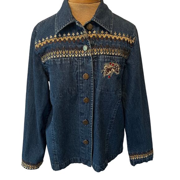 Northcrest denim blue jean jacket button up jacket shirt embroidered casual - Picture 1 of 9